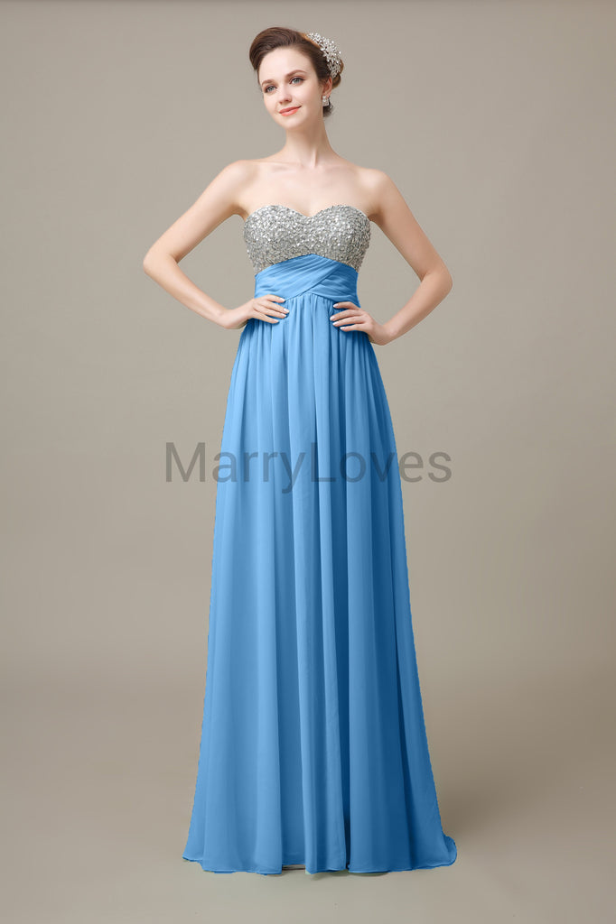 Sweetheart Top Sequin Long Chiffon Bridesmaid Dresses