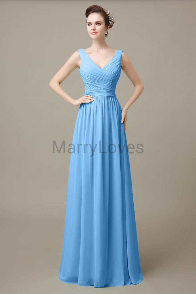 V-Neck Long Chiffon Bridesmaid Dresses