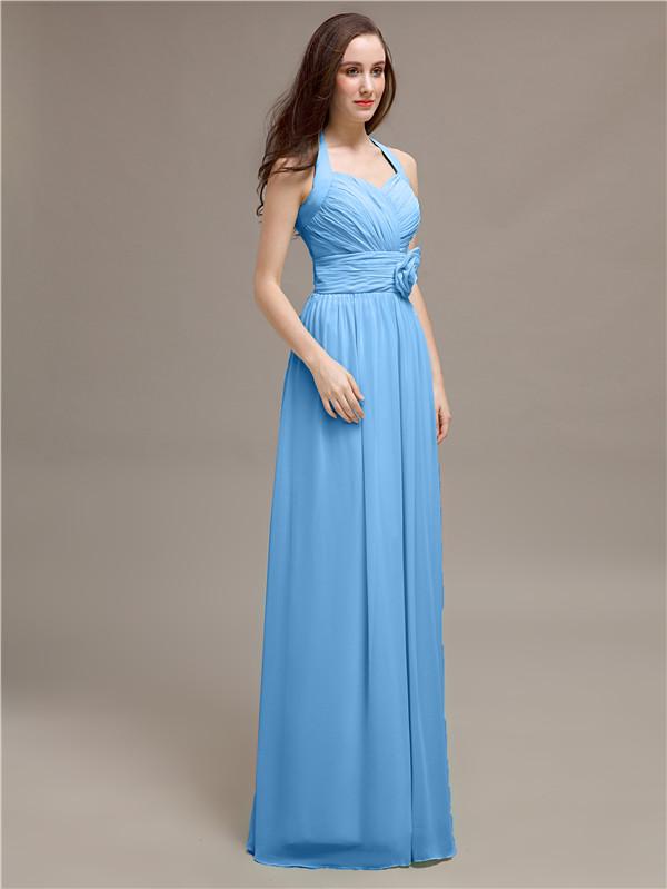 A-line Halter Appliques Chiffon Bridesmaid Dresses