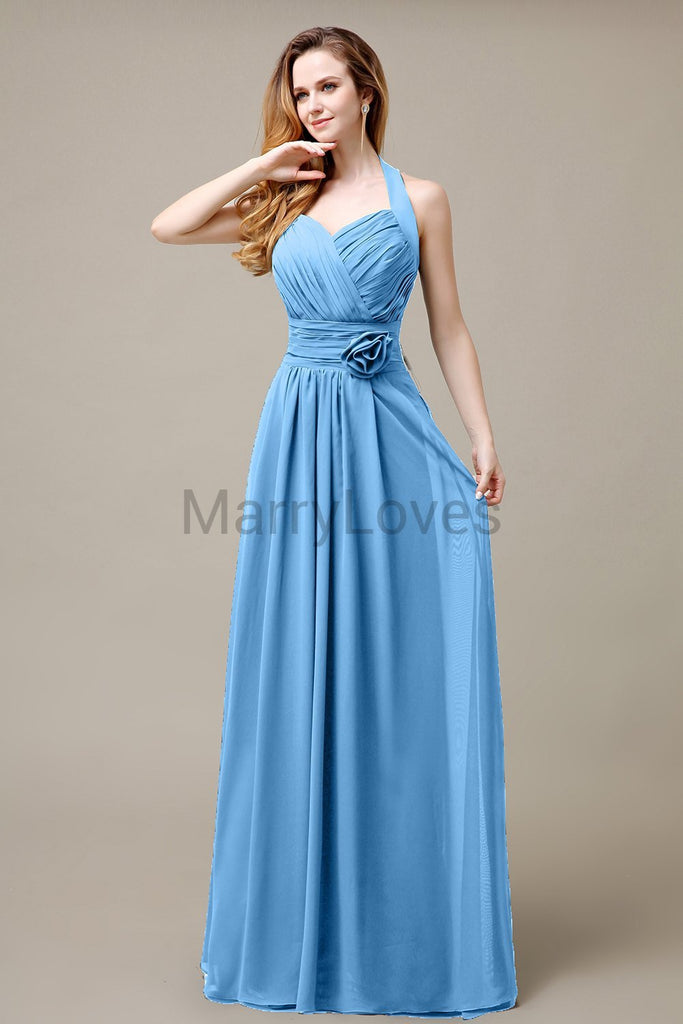 Halter A-line Pleats Chiffon Bridemaid Dresses