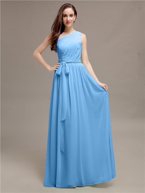 A-line One-shoulder Bridesmaid Dresses With Belt