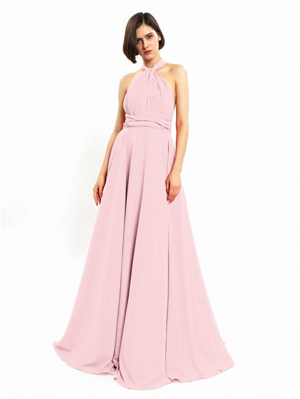 Halter Sleeveless Sexy A-line Long Prom Dresses