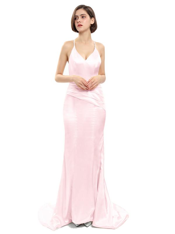 Spaghetti Straps V-neck Backless Bridesmaid Dresses