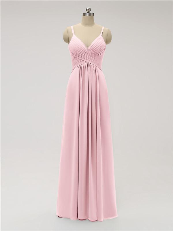 Spaghetti Strap Chiffon Floor Length Bridesmaid Dresses