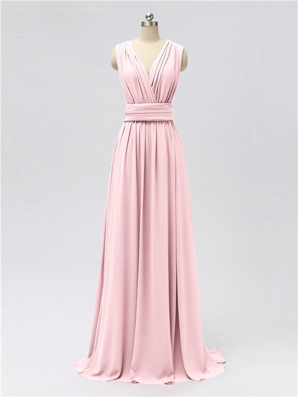 V Neck Chiffon Floor Length Bridesmaid Dresses