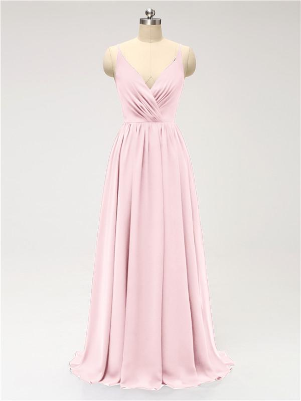 V Neck Chiffon Floor Length Bridesmaid Dresses