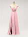 V Neck Cap Sleeve Side Slit Floor Length Bridesmaid Dresses