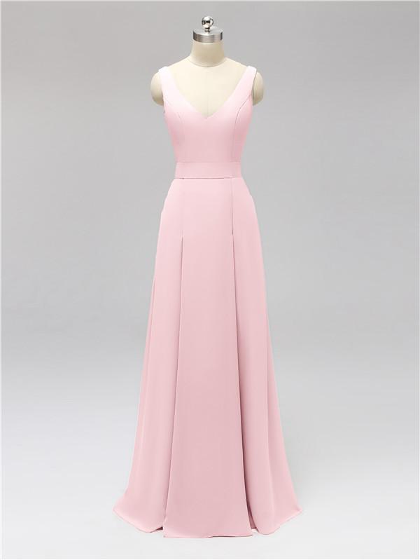 V Neck Floor Length Bridesmaid Dresses