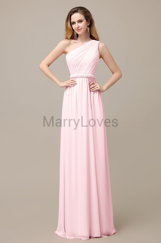 One Shoulder Chiffon Floor Length Bridesmaid Dresses