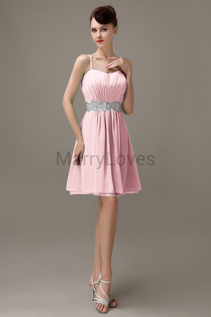 Spaghetti Strap Chiffon Short Bridesmaid Dresses