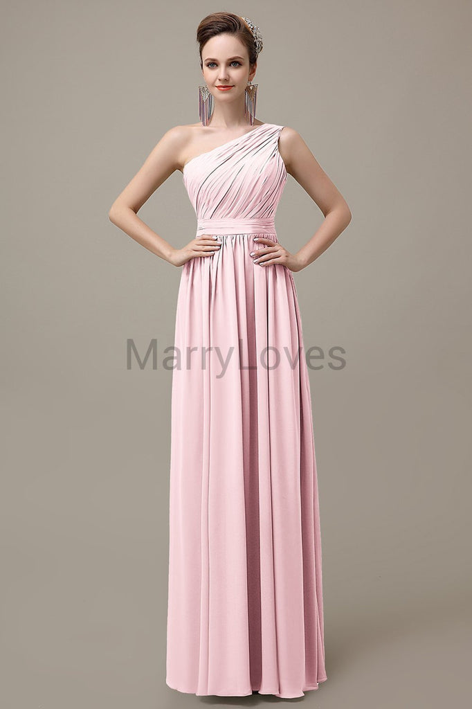 One Shoulder Chiffon Floor Length Bridesmaid Dresses