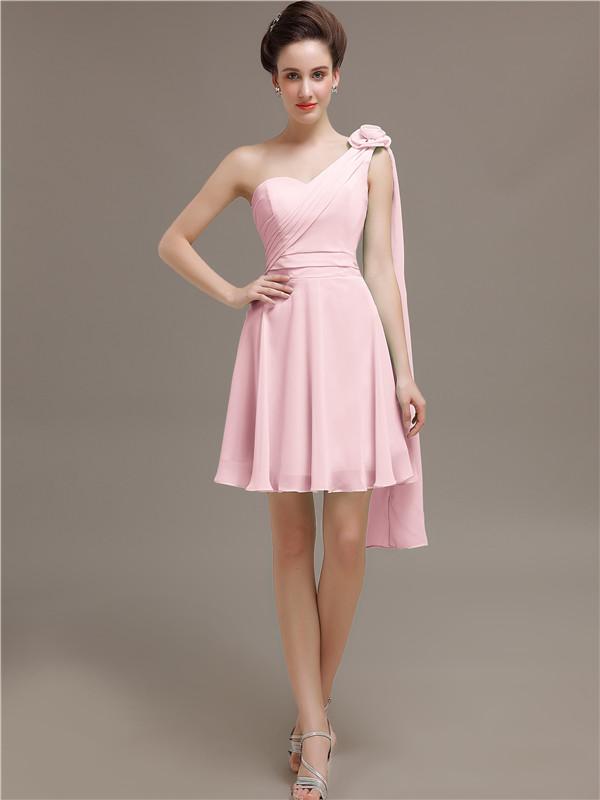 One Shoulder Chiffon Short Bridesmaid Dresses