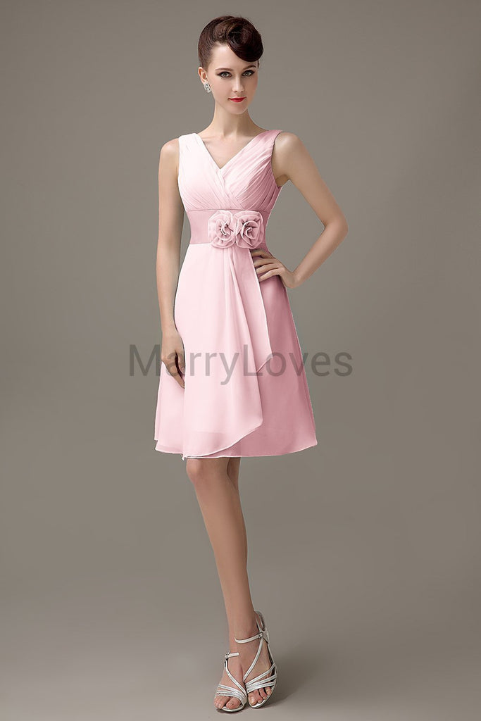 V-Neck Flowers Chiffon Bridesmaid Dresses