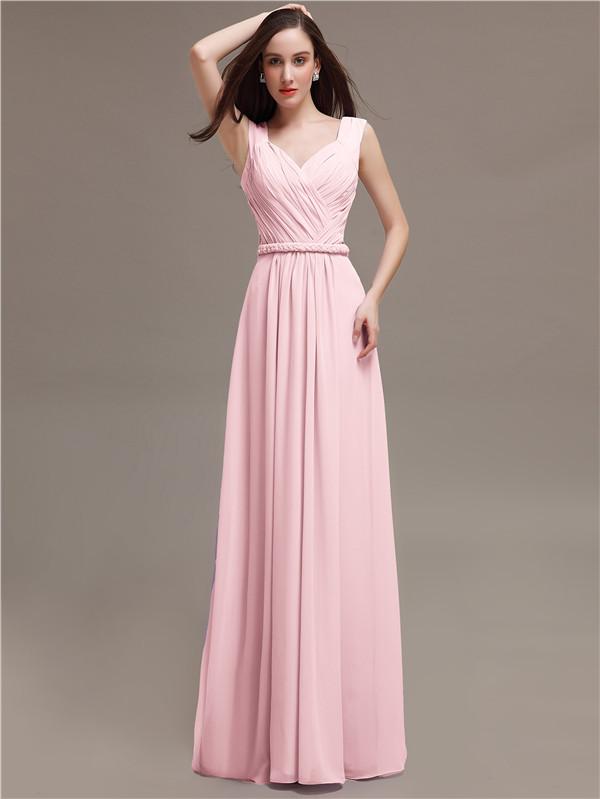 Straps Pleats Chiffon Bridesmaid Dresses