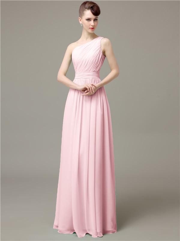 One Shoulder Pleats Chiffon Bridesmaid Dresses