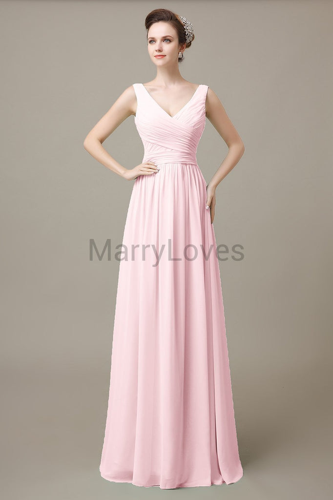 V-Neck Long Chiffon Bridesmaid Dresses