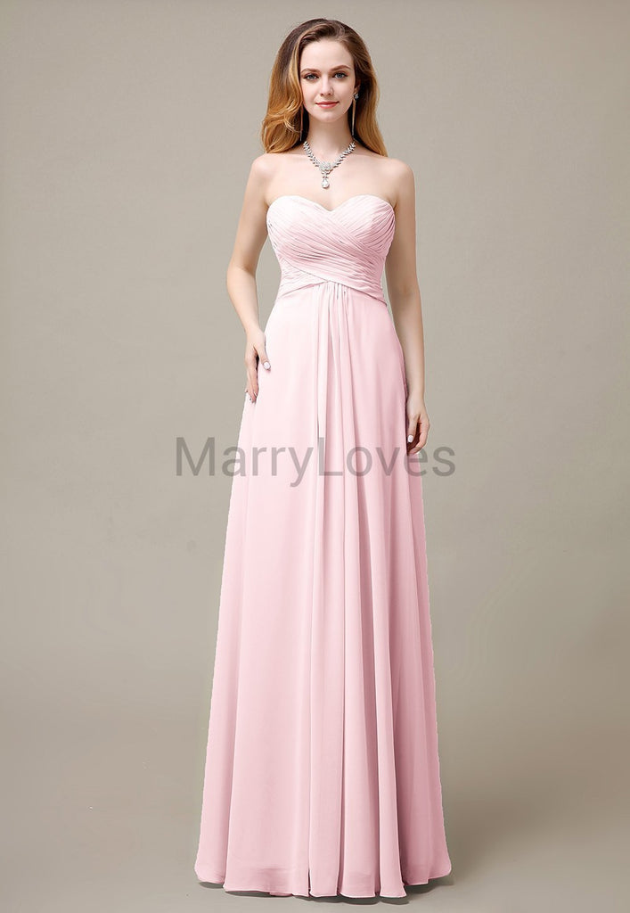 Cross-Pleated Chiffon Bridesmaid Dress with Sweetheart