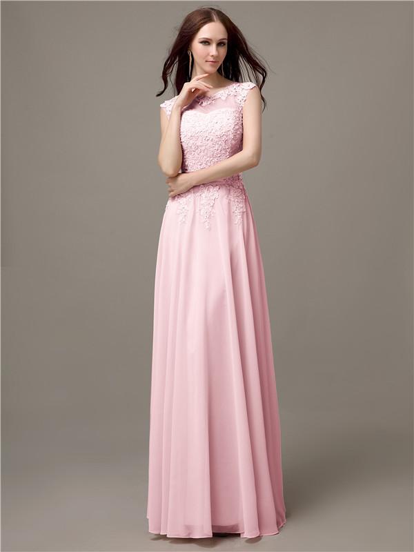 Floor-length Cap Sleeves Appliques Chiffon Bridesmaid Dresses