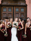 Sheath V-neck Burgundy Velvet Long Cheap Bridesmaid Dresses, BD0592