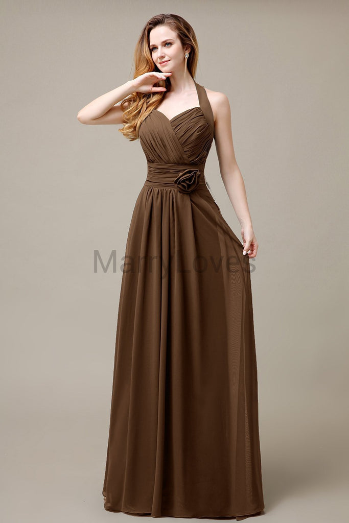 Halter A-line Pleats Chiffon Bridemaid Dresses