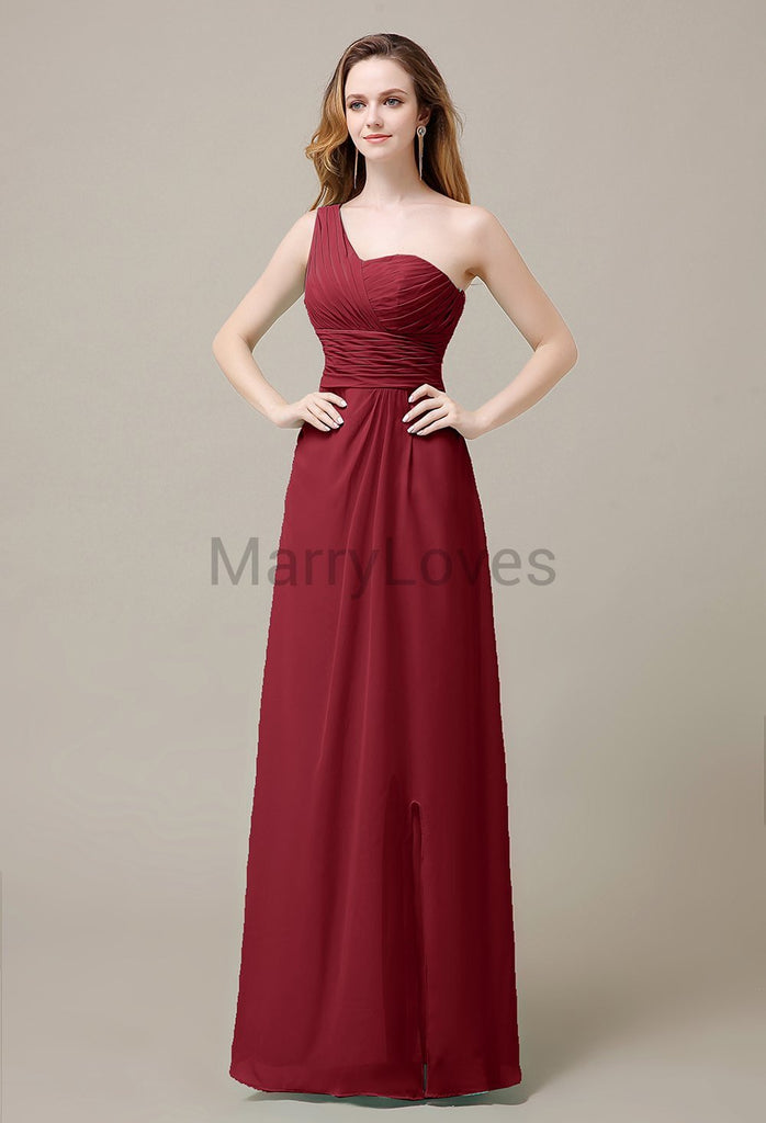 One Shoulder Chiffon Long Bridesmaid Dresses