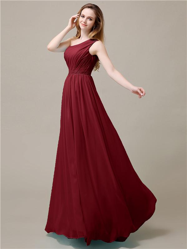 One Shoulder Chiffon Floor-Length Bridesmaid Dresses