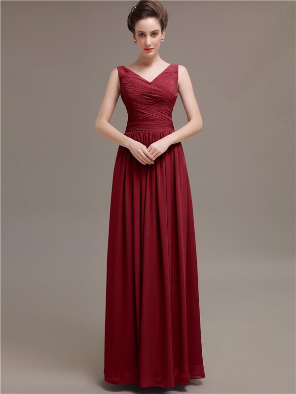 V-Neck Pleats Chiffon Bridesmaid Dresses