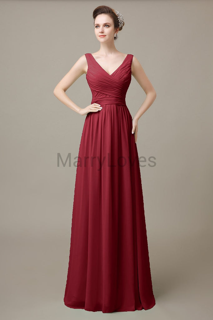 V-Neck Long Chiffon Bridesmaid Dresses