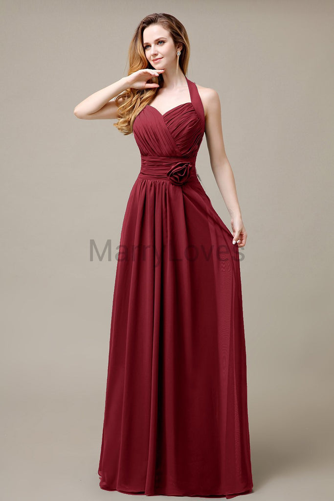 Halter A-line Pleats Chiffon Bridemaid Dresses