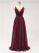 V Neck Chiffon Floor Length Bridesmaid Dresses