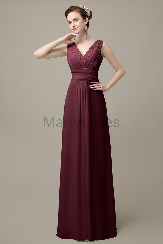 V-Neck Sleeveless Chiffon Bridesmaid Dresses