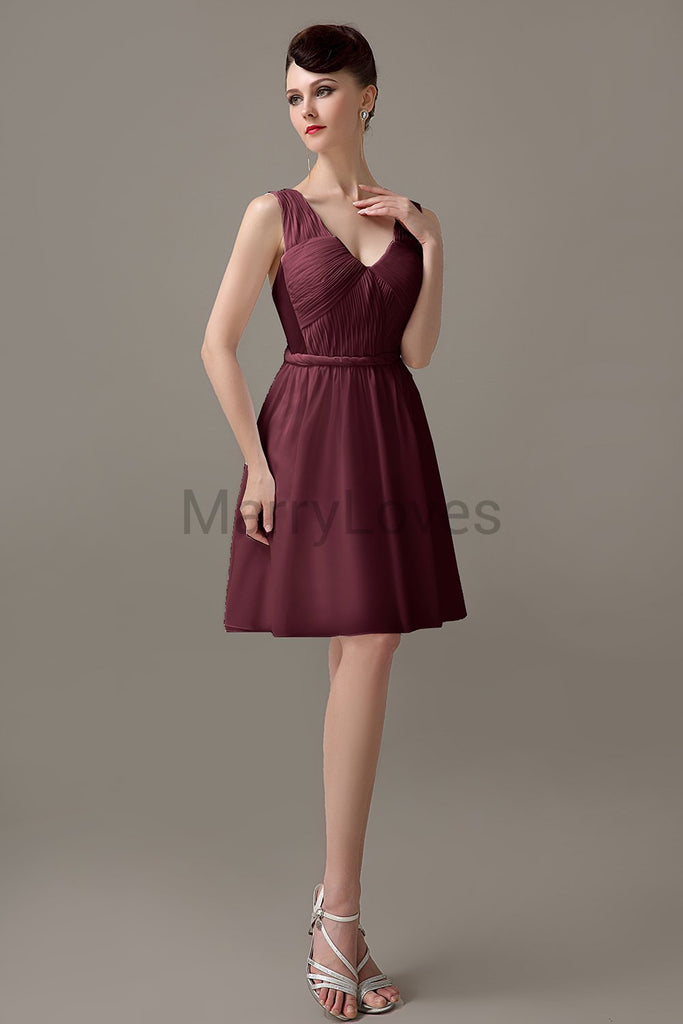 V-neck Chiffon Short Bridesmaid Dresses