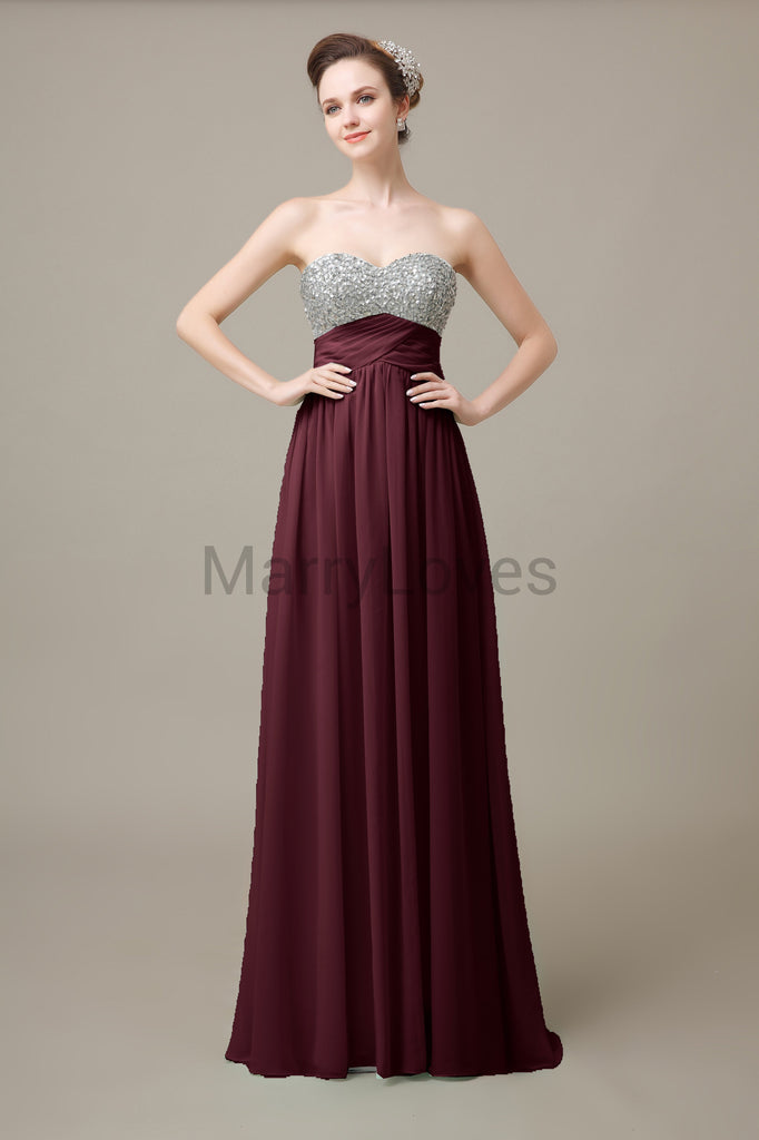 Sweetheart Top Sequin Long Chiffon Bridesmaid Dresses