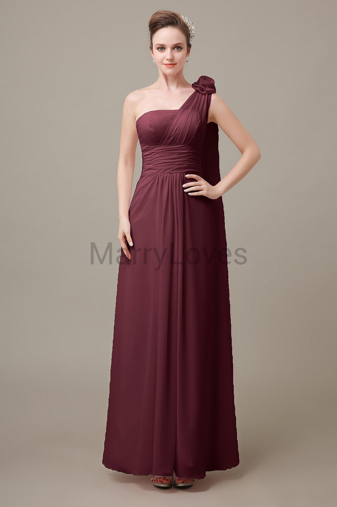 One Shoulder Long Chiffon Bridesmaid Dresses