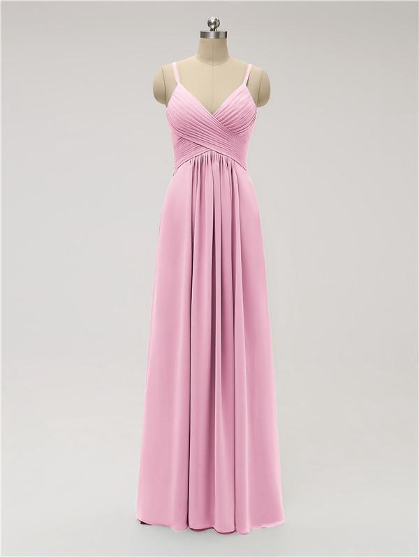 Spaghetti Strap Chiffon Floor Length Bridesmaid Dresses