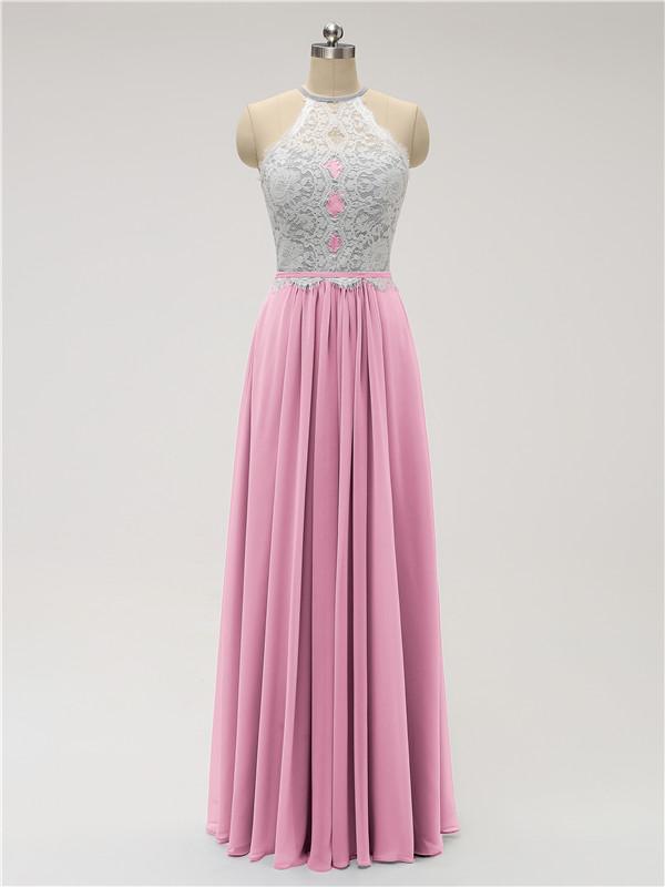 Halter Chiffon Floor Length Bridesmaid Dresses