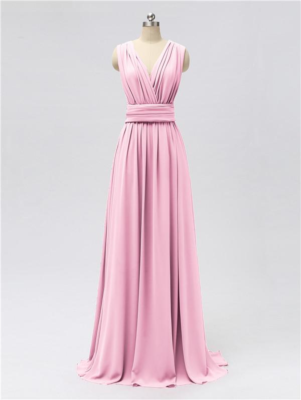 V Neck Chiffon Floor Length Bridesmaid Dresses