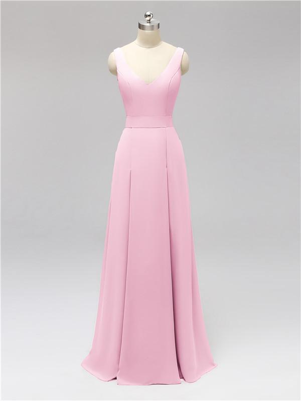 V Neck Floor Length Bridesmaid Dresses