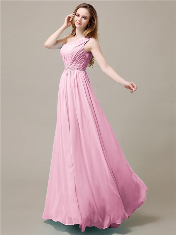 One Shoulder Chiffon Floor-Length Bridesmaid Dresses