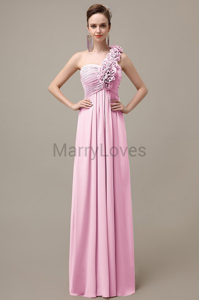 One Shoulder Chiffon Floor Length Bridesmaid Dresses