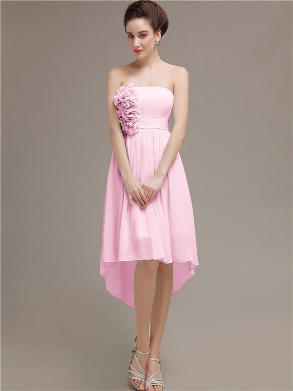 Strapless High Low Chiffon Bridesmaid Dresses