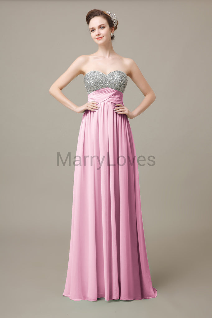 Sweetheart Top Sequin Long Chiffon Bridesmaid Dresses