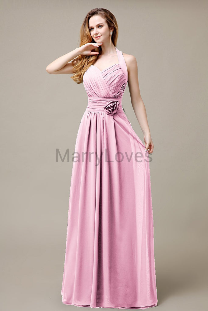 Halter A-line Pleats Chiffon Bridemaid Dresses