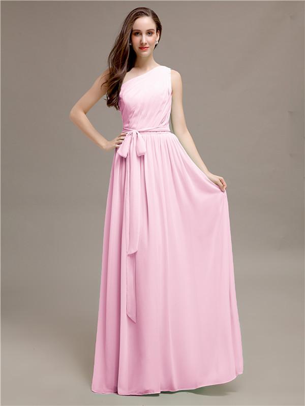 A-line One-shoulder Bridesmaid Dresses With Belt