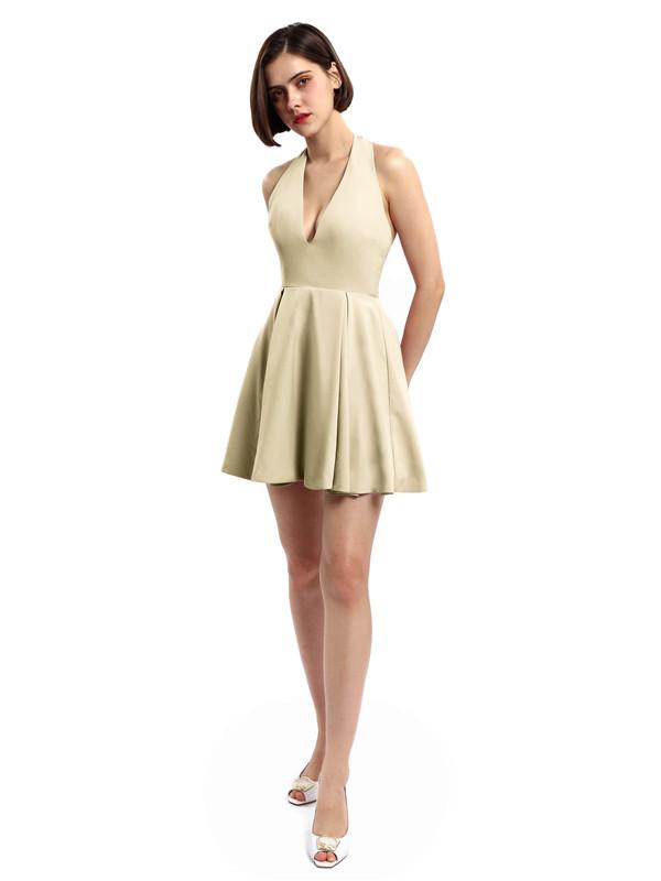 Halter V-neck Short Satin Bridesmaid Dresses