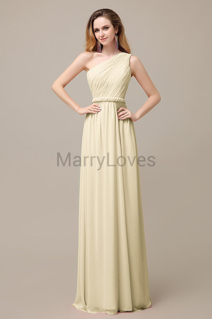 One Shoulder Chiffon Floor Length Bridesmaid Dresses