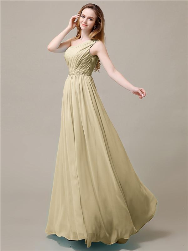 One Shoulder Chiffon Floor-Length Bridesmaid Dresses