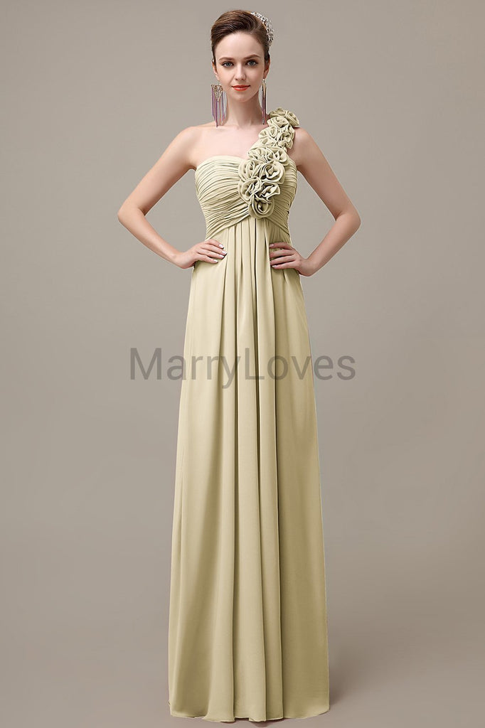 One Shoulder Chiffon Floor Length Bridesmaid Dresses