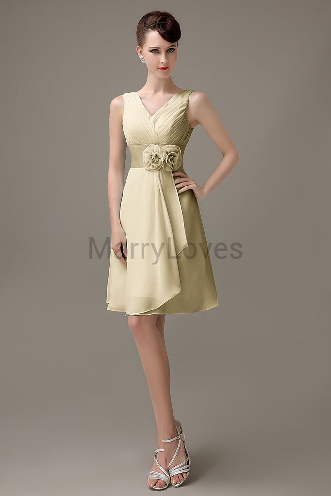 V-Neck Flowers Chiffon Bridesmaid Dresses