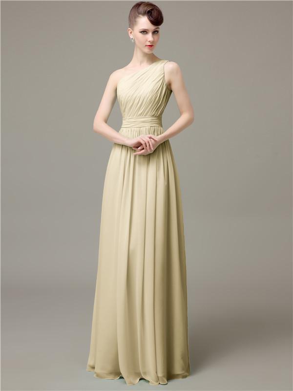 One Shoulder Pleats Chiffon Bridesmaid Dresses